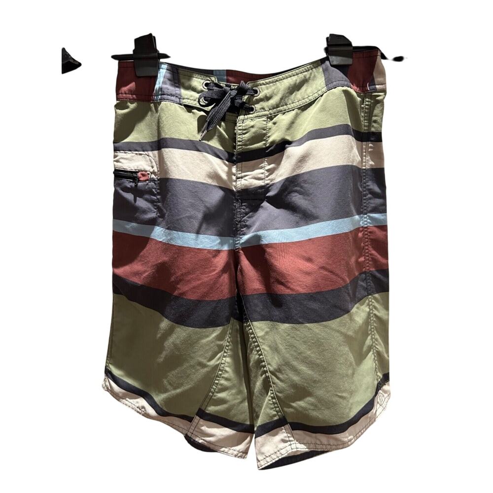 Patagonia Striped Green Red Blue Gray Drawstring Bermuda Men's Shorts Size 28
